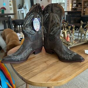 Justin’s bent rail cowboy boots brown turquoise New Made in USA size 8.5